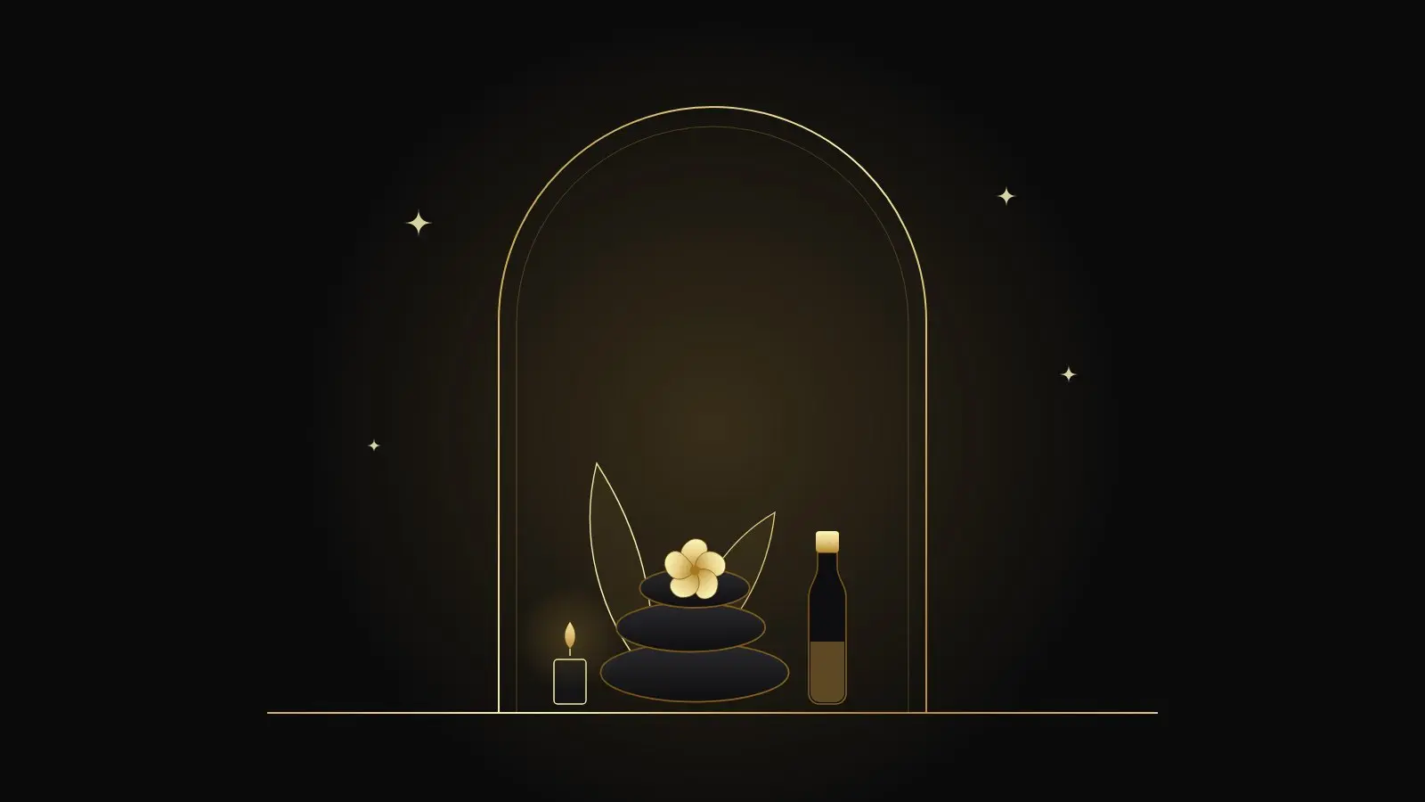 Gold line illustration on a dark background for the Fa Massage blog